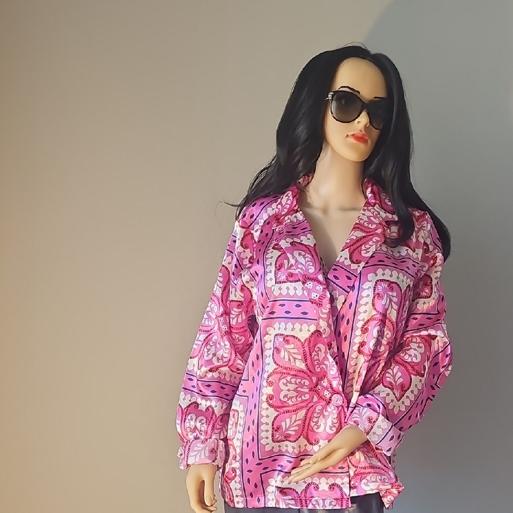 Chic Pink Patterned Women's Blouse